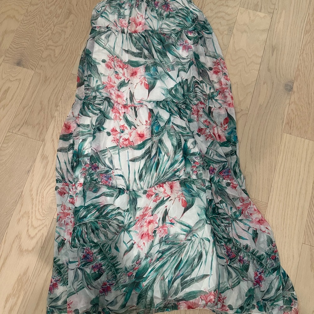 Floral Maxi Dress with Green and Pink Pattern